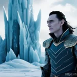 Home 4 로키와 장난꾸러기 신 - "A young Loki, embodying his Jotunn heritage, stands amidst a desolate, icy landscape. He wears elab...